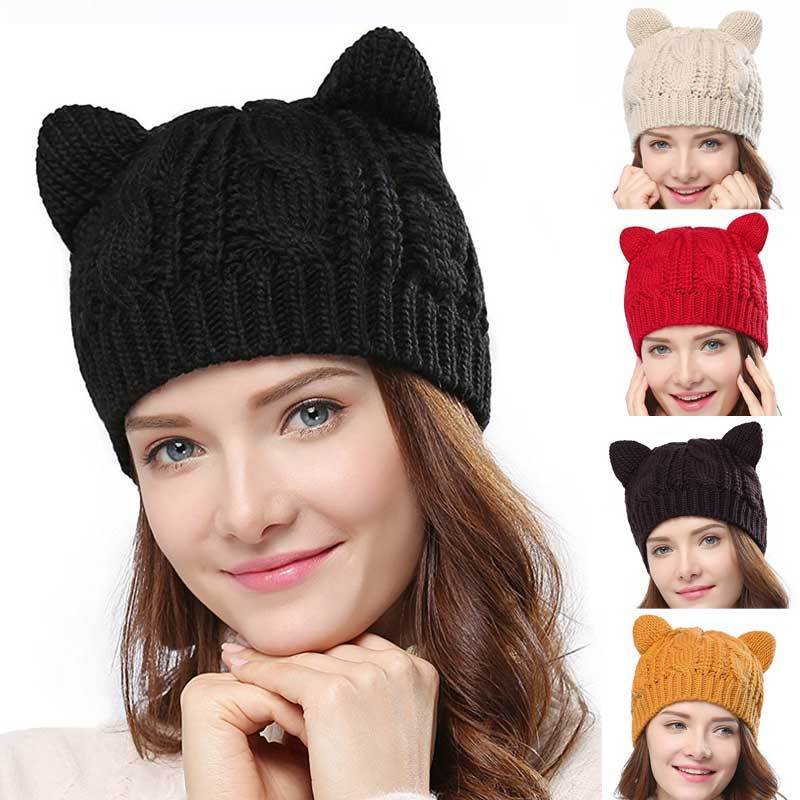 Handmade 3D Cat Ear Beanie – Cute Knitted Winter Hat for Women
