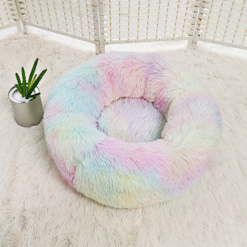 Round Plush Pet Bed – Cozy Nest for Small Dogs & Cats