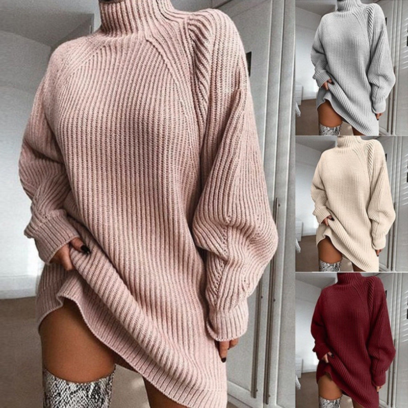 Women’s Turtleneck Sweater Dress – Warm Winter Long Knitwear