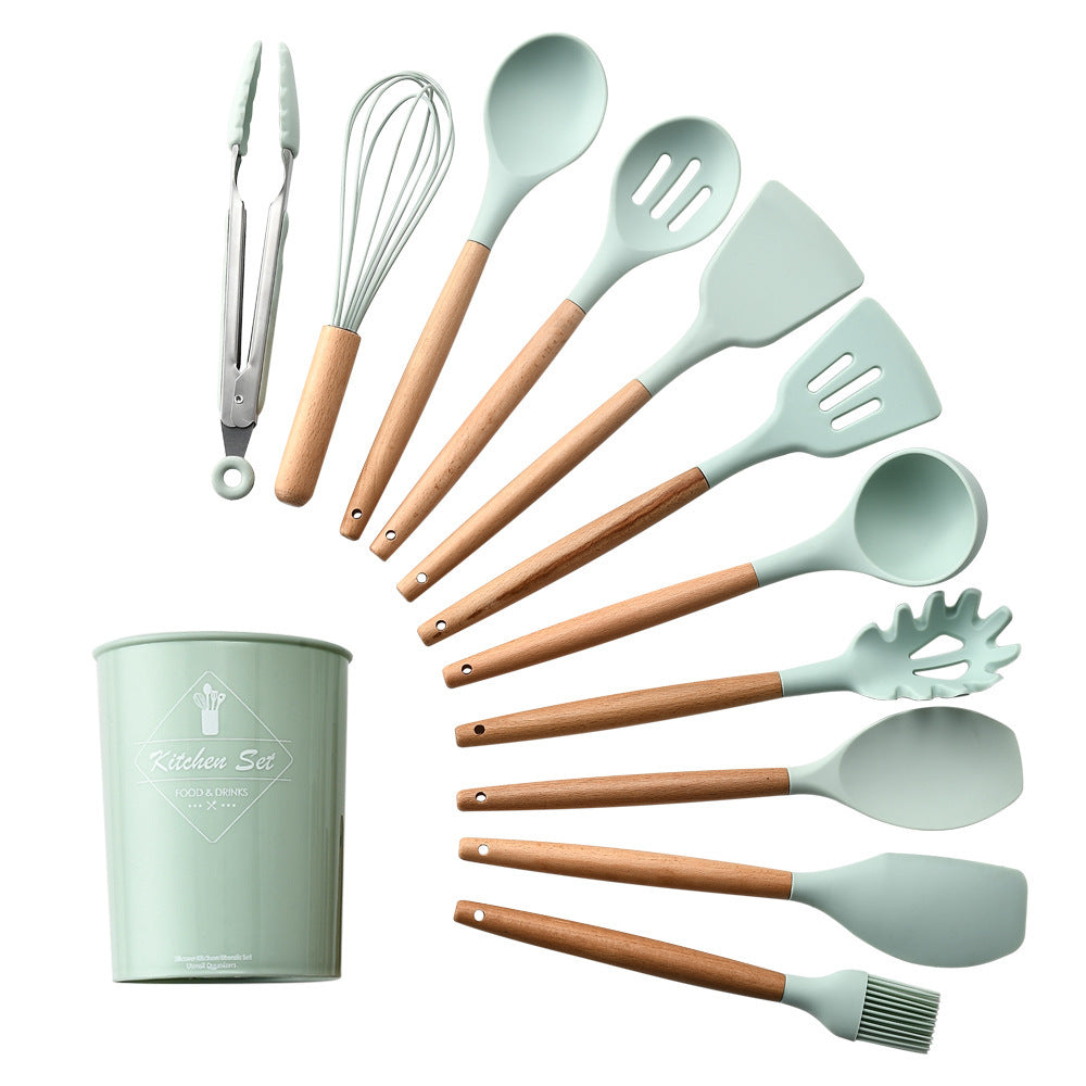 Silicone Kitchen Utensil Set – Non-Stick Cooking Tools with Wooden Handles