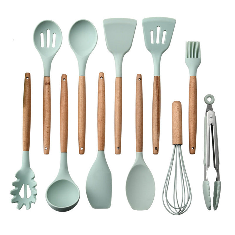 Silicone Kitchen Utensil Set – Non-Stick Cooking Tools with Wooden Handles