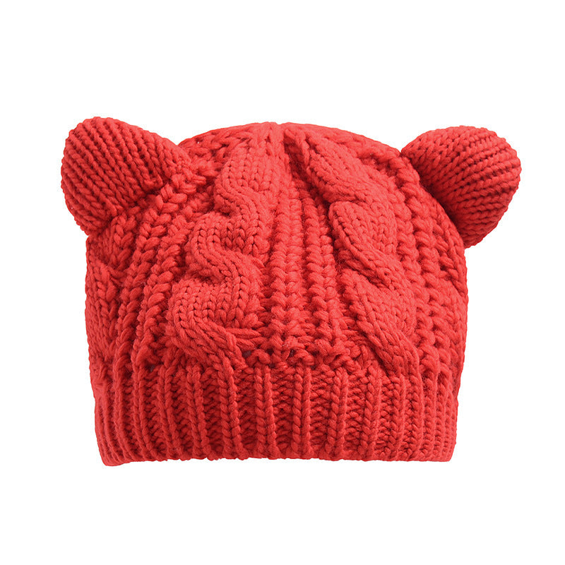Handmade 3D Cat Ear Beanie – Cute Knitted Winter Hat for Women