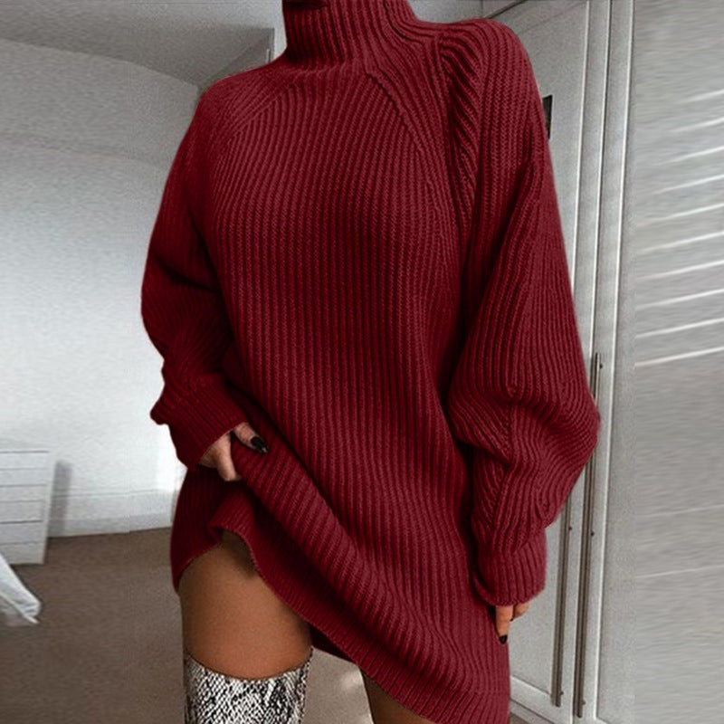 Women’s Turtleneck Sweater Dress – Warm Winter Long Knitwear
