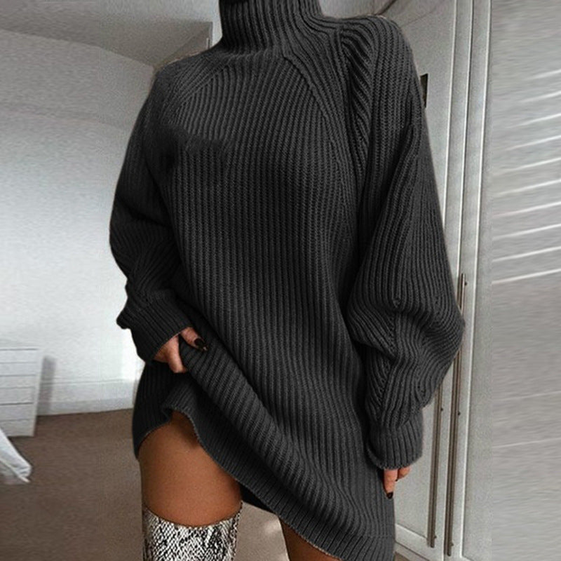 Women’s Turtleneck Sweater Dress – Warm Winter Long Knitwear