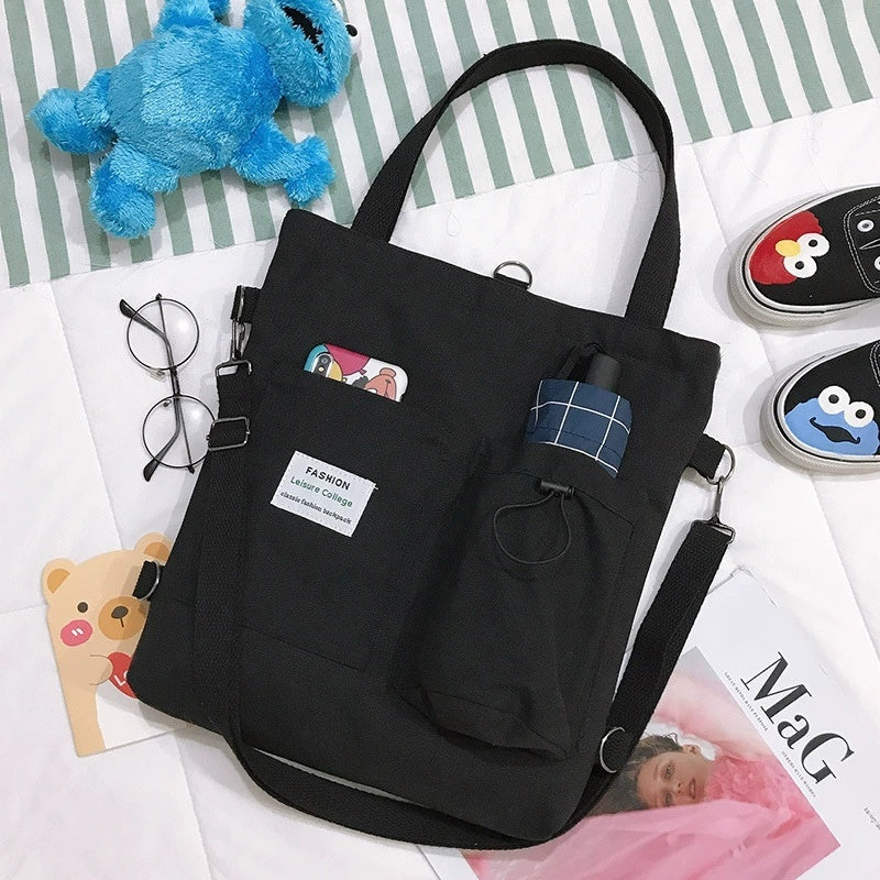 Harajuku Canvas Backpack – Preppy School Bag with Pockets for Women