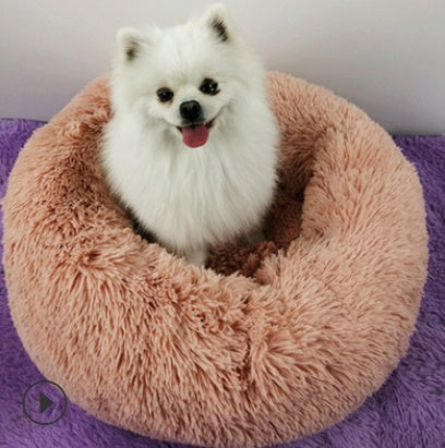 Round Plush Pet Bed – Cozy Nest for Small Dogs & Cats