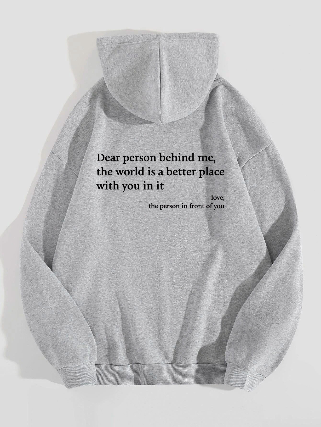 Women’s Plush Hoodie – “Dear Person Behind Me” Letter Print Sweatshirt