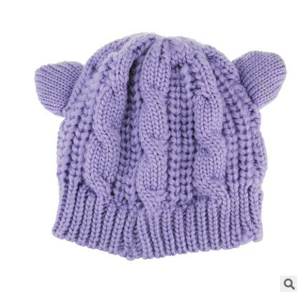 Handmade 3D Cat Ear Beanie – Cute Knitted Winter Hat for Women