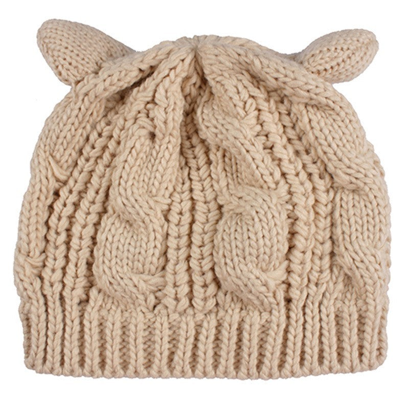 Handmade 3D Cat Ear Beanie – Cute Knitted Winter Hat for Women