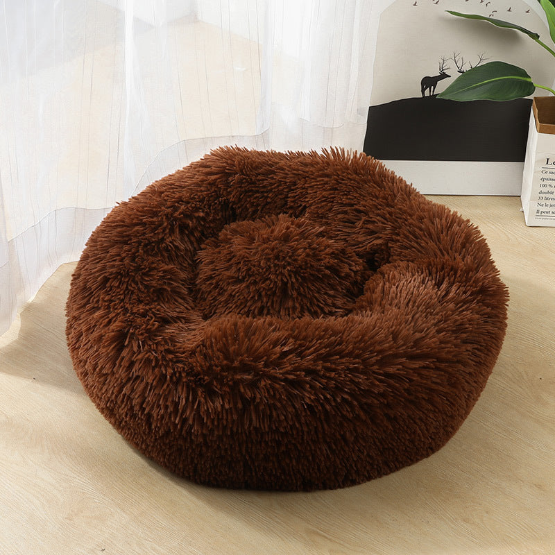Round Plush Pet Bed – Cozy Nest for Small Dogs & Cats