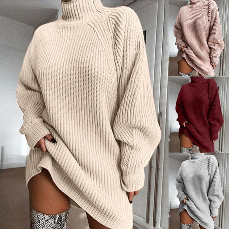 Women’s Turtleneck Sweater Dress – Warm Winter Long Knitwear