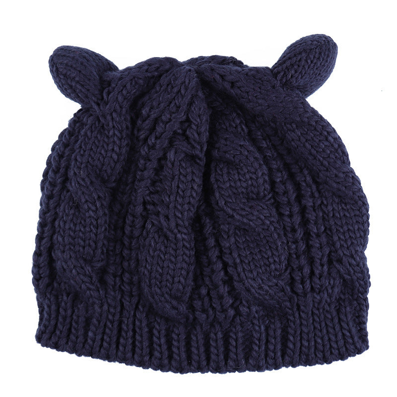 Handmade 3D Cat Ear Beanie – Cute Knitted Winter Hat for Women