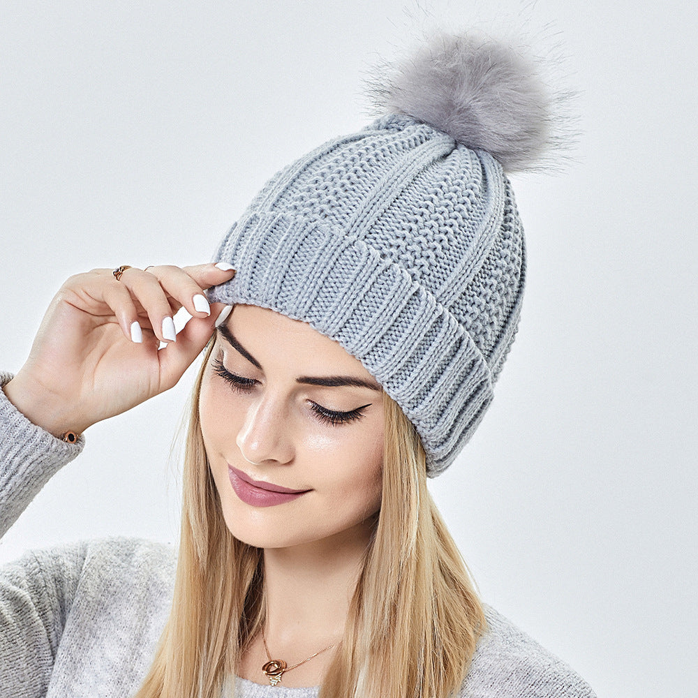 Women’s Winter Beanie – Satin Lined Knit Hat with Faux Fur Pom Pom