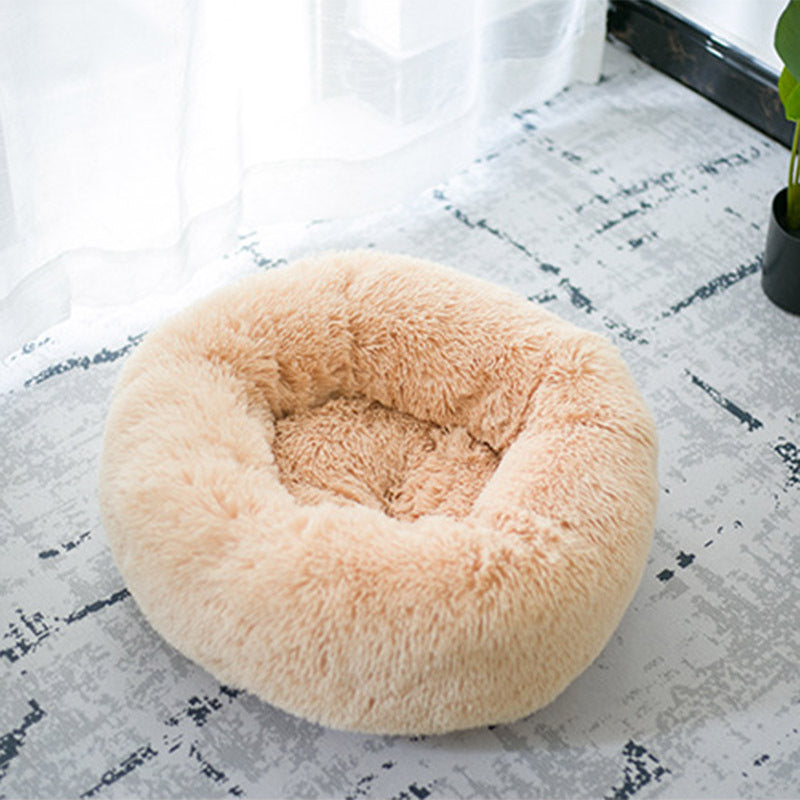 Round Plush Pet Bed – Cozy Nest for Small Dogs & Cats