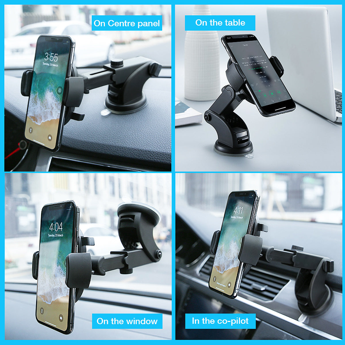 Telescopic Car Phone Holder – 360° Dashboard Mount with Strong Suction