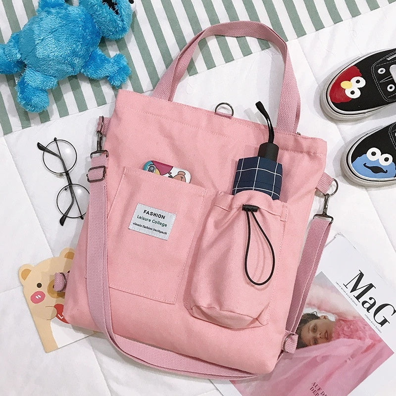 Harajuku Canvas Backpack – Preppy School Bag with Pockets for Women