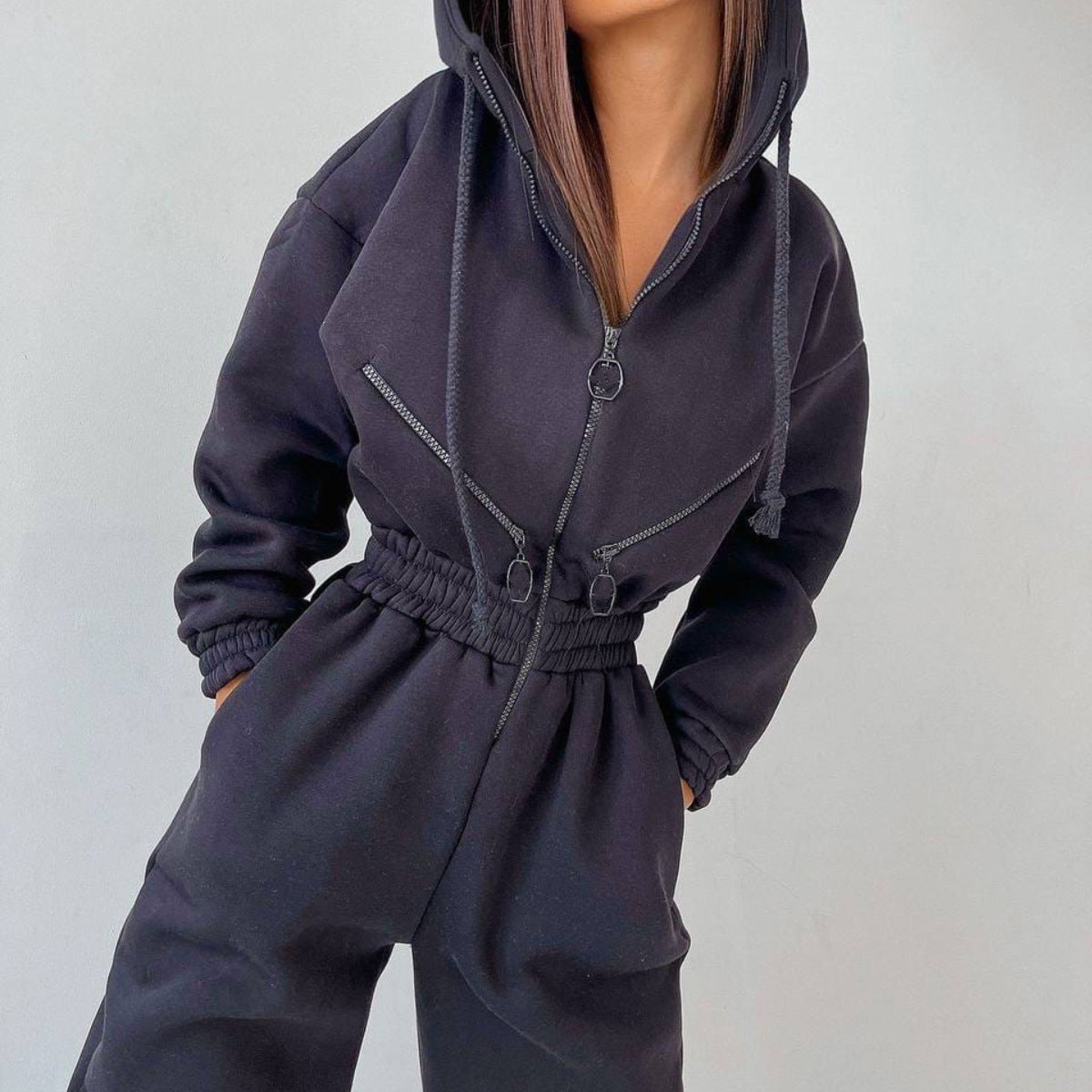 Women’s Casual Hoodie Set – 2 Piece Zipper Drawstring Outfit